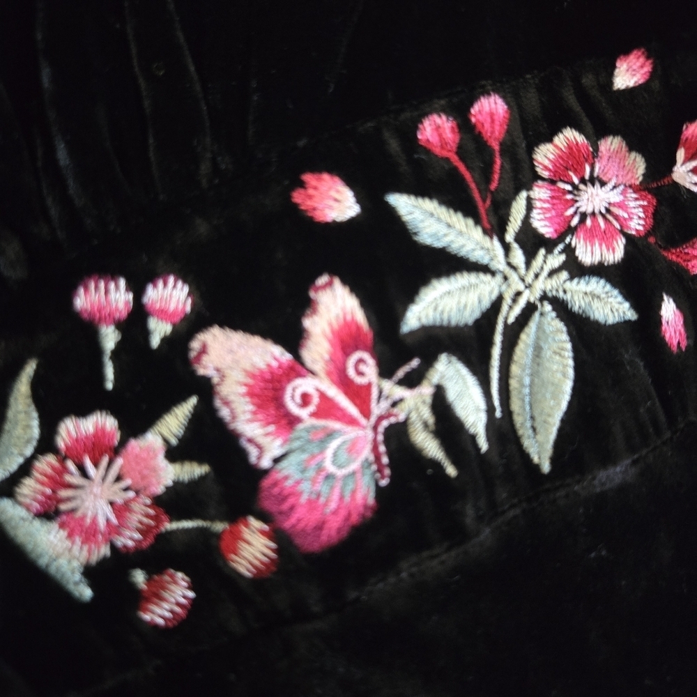 Rixo Emory Embroidered Silk-Velvet Gown black with floral/butterflys NWT sz 8 - Picture 8 of 15
